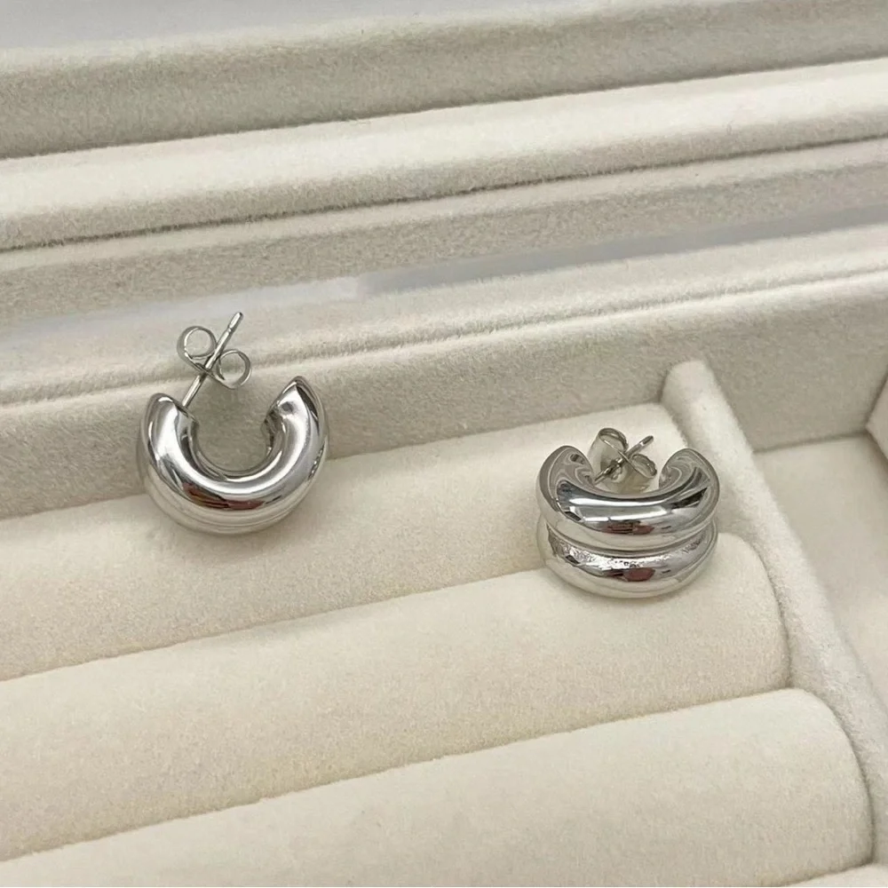 Silver Chunky Mini Hoop Earrings*Everyday Hoops*Waterproof Earrings*ML - Picture 6 of 7